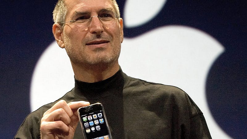 Steve Jobs reveals the iPhone to an eager audience.