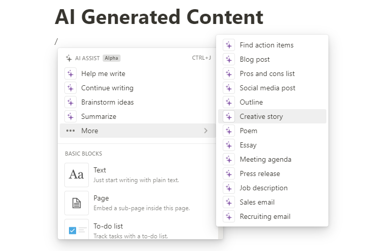 Overview of Notion AI features.