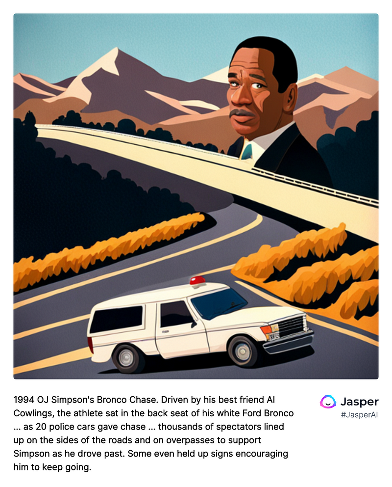 AI interpretation of O.J. Simpson's Bronco chase