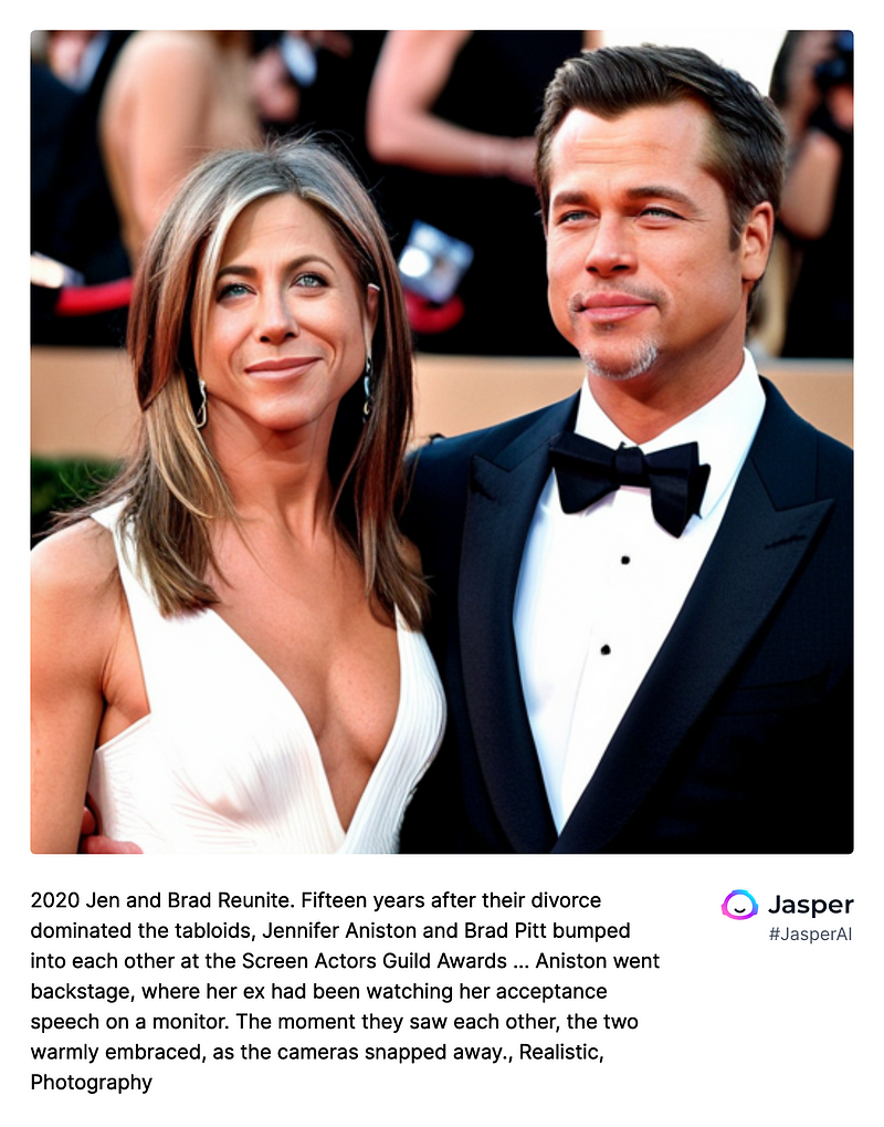 AI depiction of Brad Pitt and Jennifer Aniston's reunion