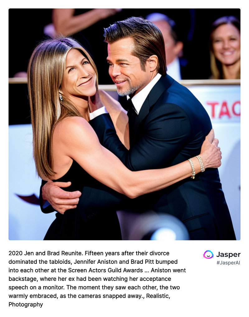 AI-generated image of Brad Pitt and Jennifer Aniston