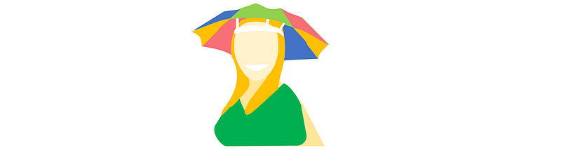 Umbrella worn on the head for hands-free use.