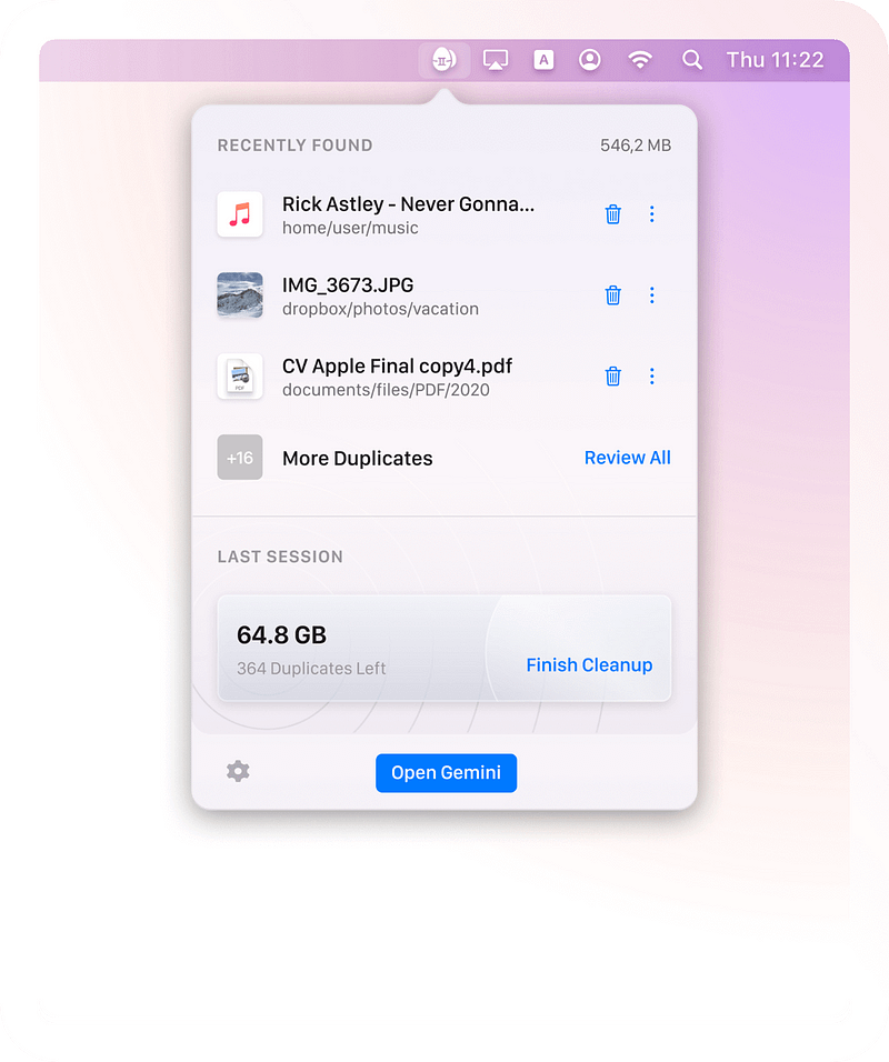 Gemini app interface for managing duplicate files