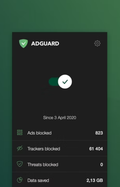 Adguard premium app interface showing features