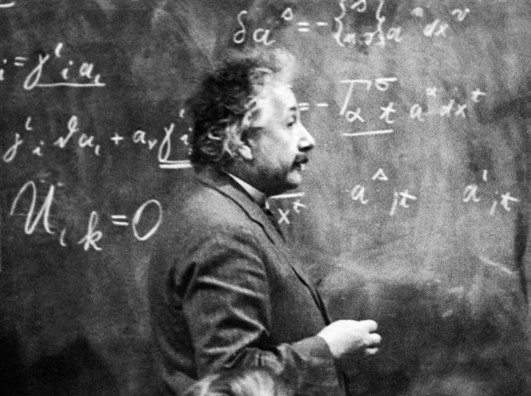 Albert Einstein during a lecture, 1921