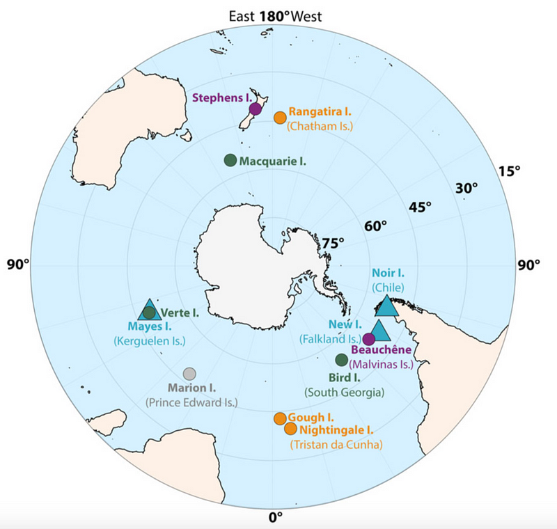 Distribution of Pachyptila breeding colonies