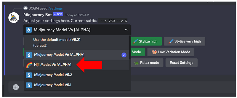 Niji V6 Settings Menu