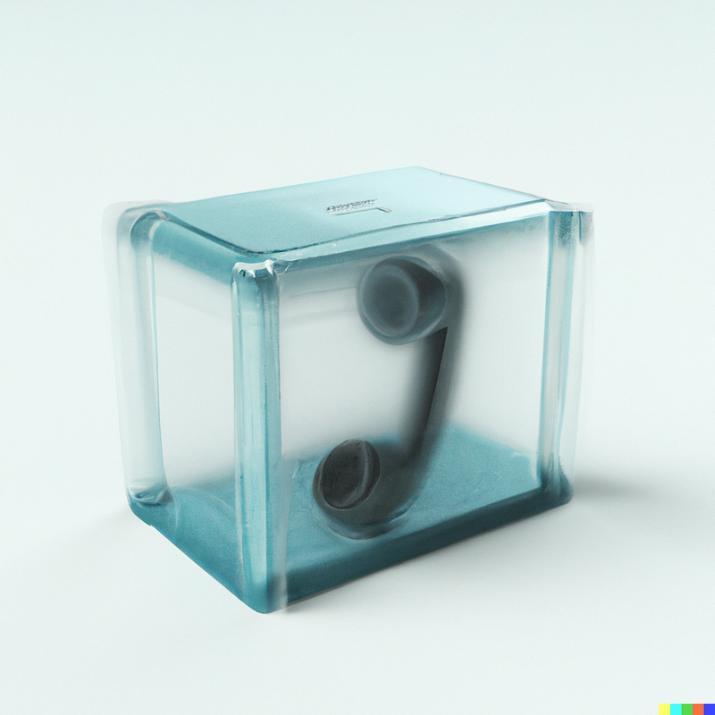 Digital art depicting a phone locked in a clear box