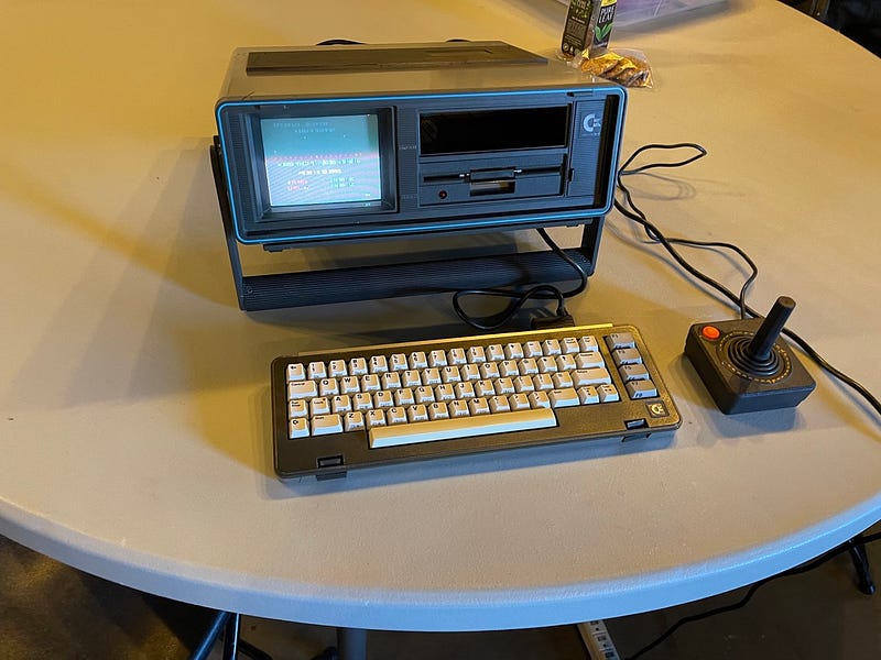 Commodore SX-64 connected to an LCD projector