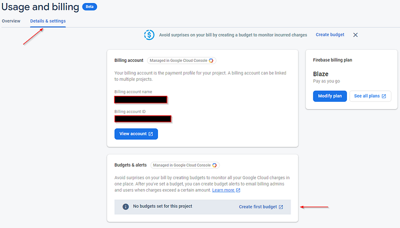 Budget alert management screen