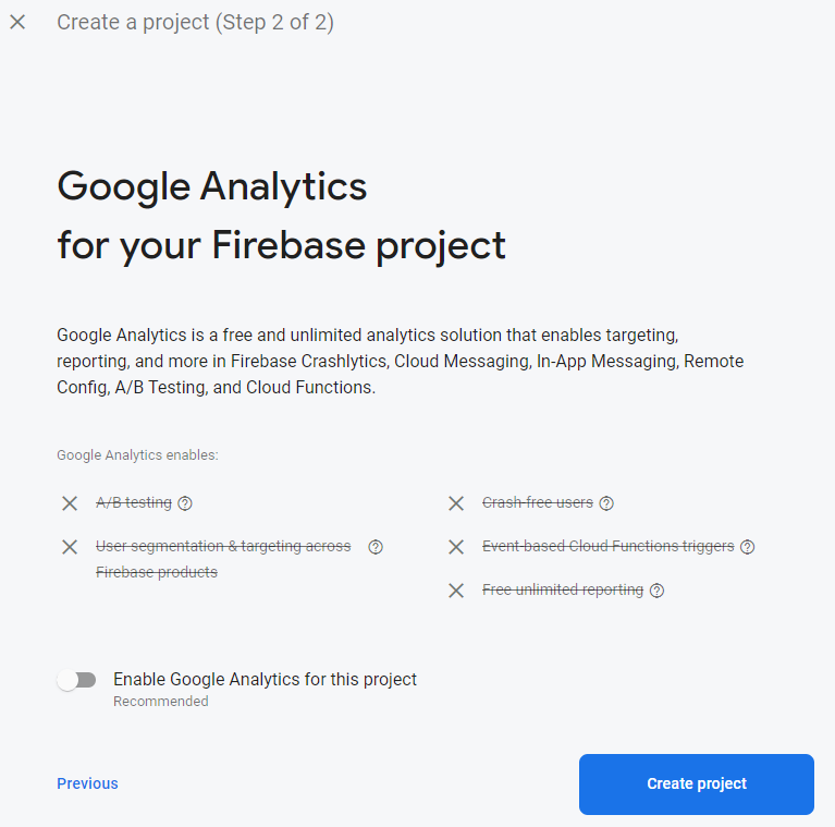 Google Analytics setup screen