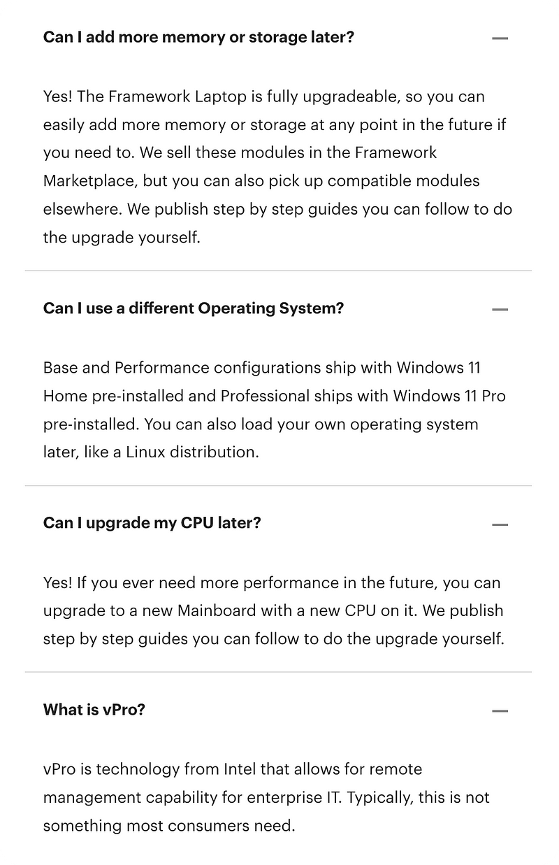 Framework laptop technical specifications