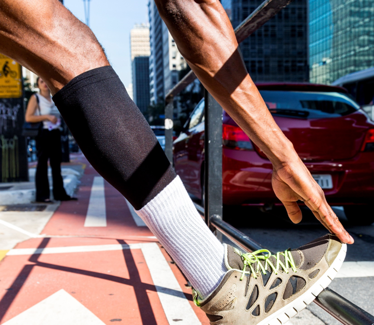 A runner competing against a stylish sedan.