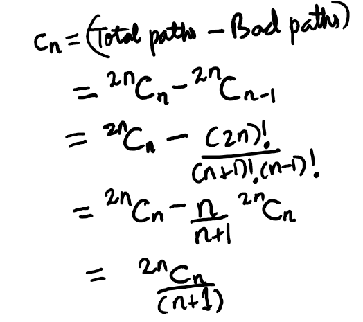 Formula for counting paths on a grid.