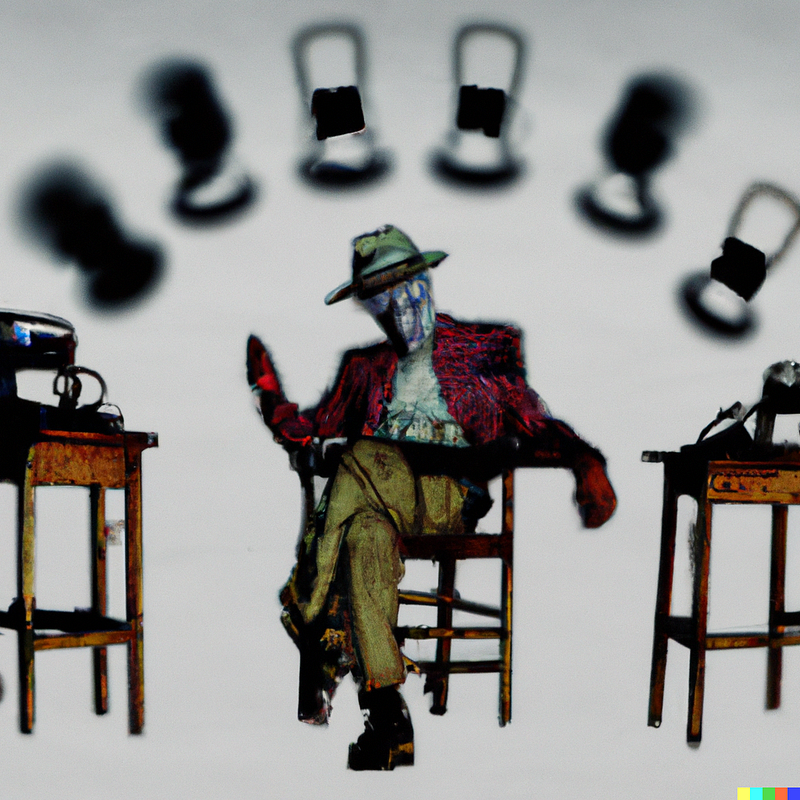 Digital art representing Tom Waits and his creative process