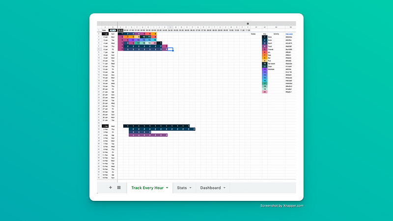 Main tracking tab with example data