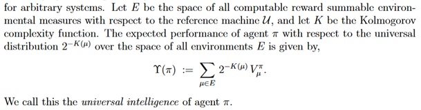 A formula defining intelligence based on various sources.