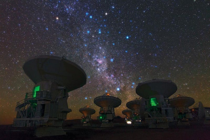 The southern Milky Way viewed from ALMA, illustrating the search for alien signals.