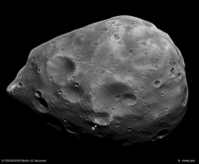 Phobos, a small moon of Mars.